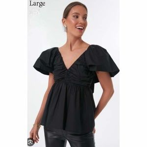 Hyacinth House Black Flutter Sleeve Margaux Blouse- L